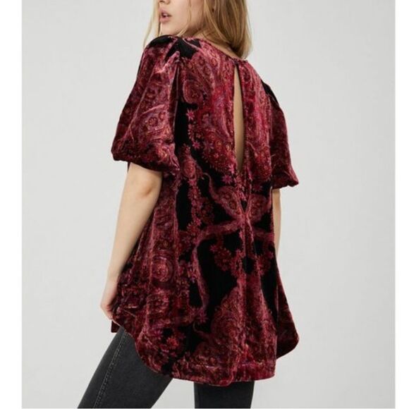NWT Free People Maye Printed Velvet Tunic / Black Combo - Picture 4 of 8